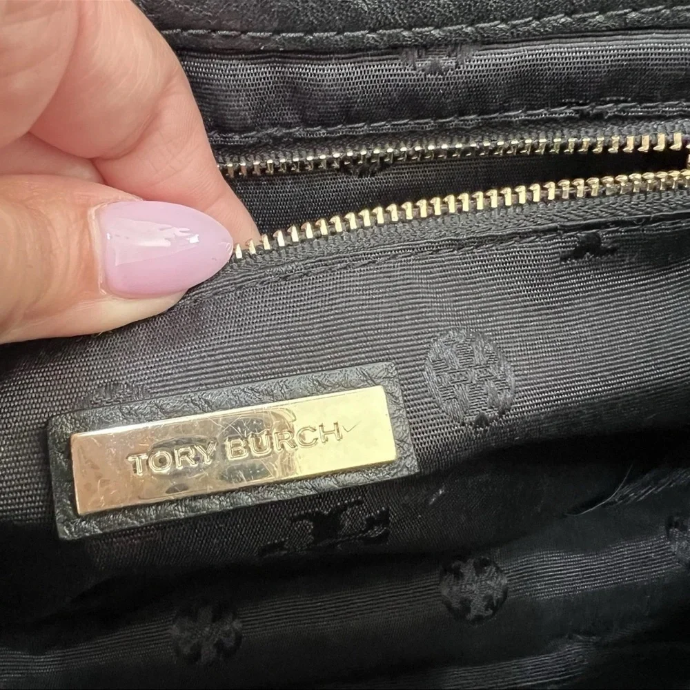 Tory Burch Britten Shoulder Bag Purse Black Leather Flap